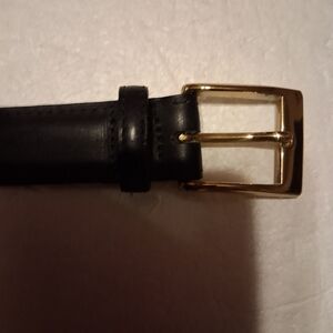 Black  Leather Belt brown interior , Solid Brass Buckle, 36/90 Handcrafted